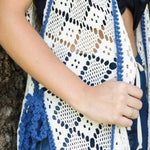 Demasiado knitted cover up-up-with blue crochet